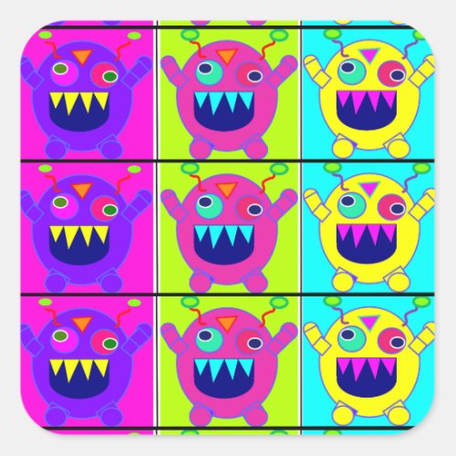 cute and crazy monsters square sticker