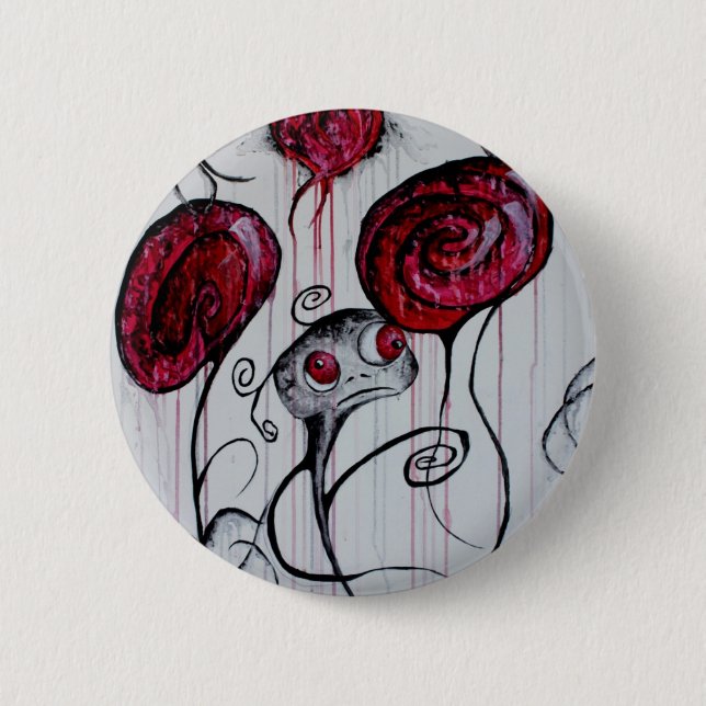 Cute and Creepy Creature Whimsical Goth Horror Art Pinback Button (Front)