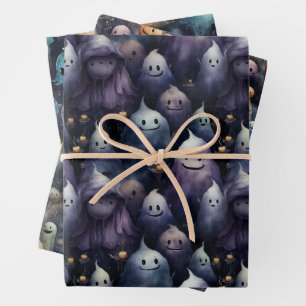 CUTE AND CREEPY GHOSTS GHOULS HALLOWEEN WRAPPING PAPER SHEETS