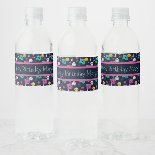 CUTE AND CREEPY HALLOWEEN BIRTHDAY WATER BOTTLE LABEL