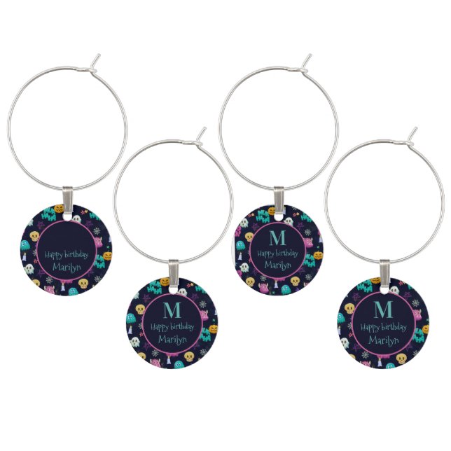 CUTE AND CREEPY HALLOWEEN BIRTHDAY WINE CHARM (Staggered)