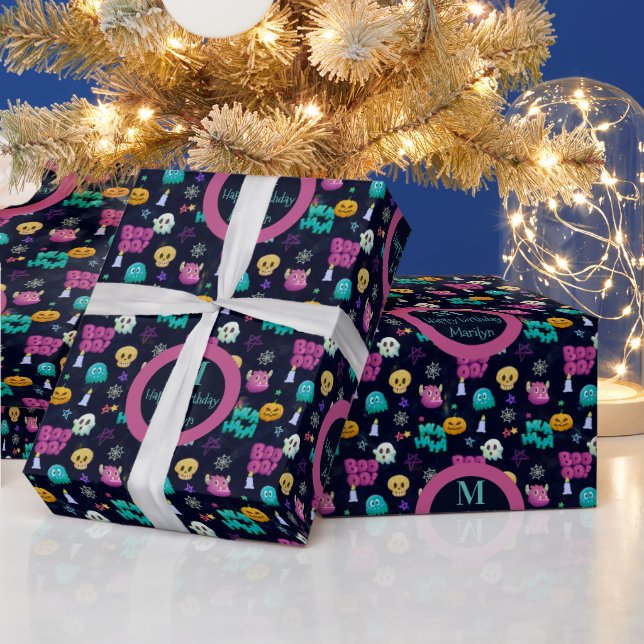 CUTE AND CREEPY HALLOWEEN BIRTHDAY WRAPPING PAPER (Holidays)