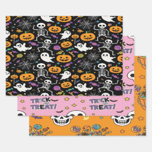 Cute and Creepy Skeletons For Halloween Wrapping Paper Sheets