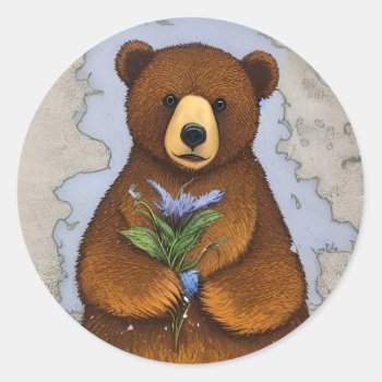 Cute And Cuddle Winter Bear                        Classic Round Sticker by Vintage_Bubb at Zazzle