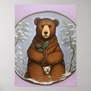 Cute And Cuddle Winter Bear                        Poster by Vintage_Bubb at Zazzle