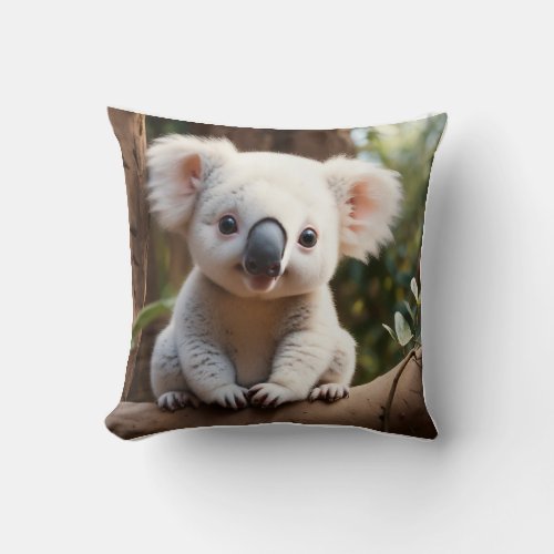 cute and cuddly baby koala throw pillow