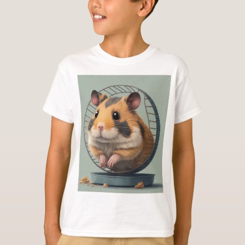 cute and cuddly hamster running on a wheel  T_Shirt