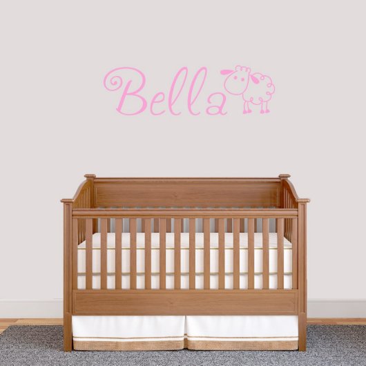 Cute And Cuddly Sheep And Name Large Wall Decal (Front)