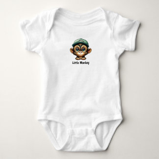 Cute and Curious Baby Monkey with Bright Green Hat Baby Bodysuit