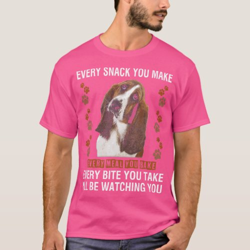 Cute and Curled Basset Ill Be Watching You Tee Del