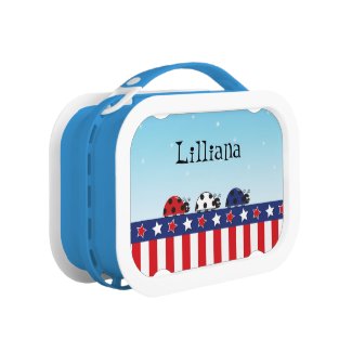 Cute and Customizable Red White and Blue Ladybugs Lunchbox