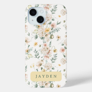 Cute and Dainty Yellow Blush Spring Floral Name iPhone 15 Case