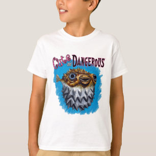 Cute And Dangerous Puffer Fish Blue T-Shirt