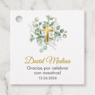 Cute and Elegant Baptism Watercolor Green Leaves Favor Tags