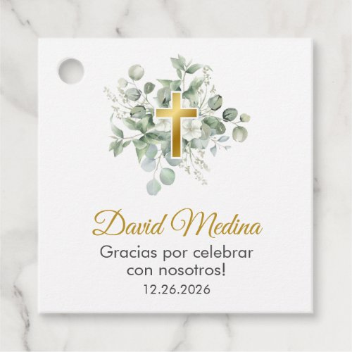 Cute and Elegant Baptism Watercolor Green Leaves Favor Tags