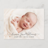 Cute and Elegant Birth Announcement Photo Postcard