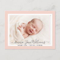 Cute and Elegant Birth Announcement Photo Postcard