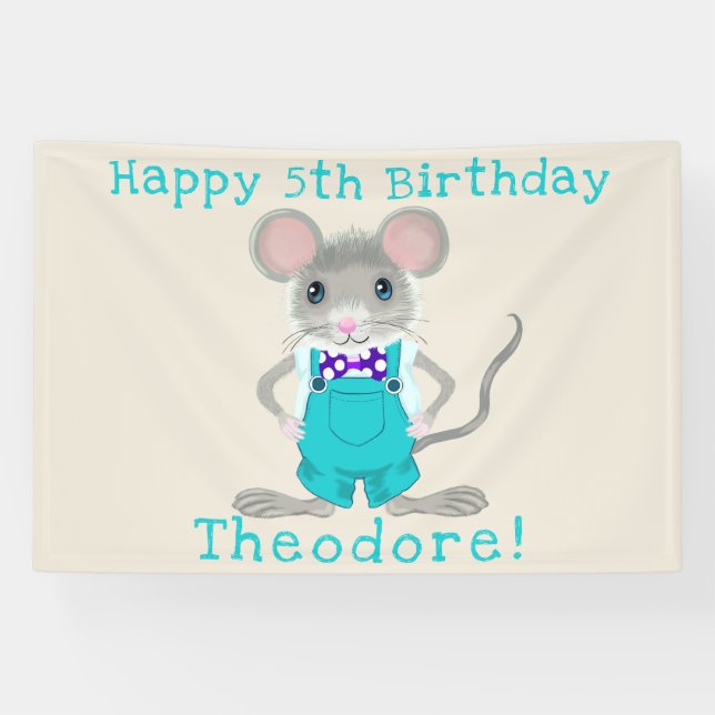 Cute and elegant little mouse custom Birthday Banner (Horizontal)