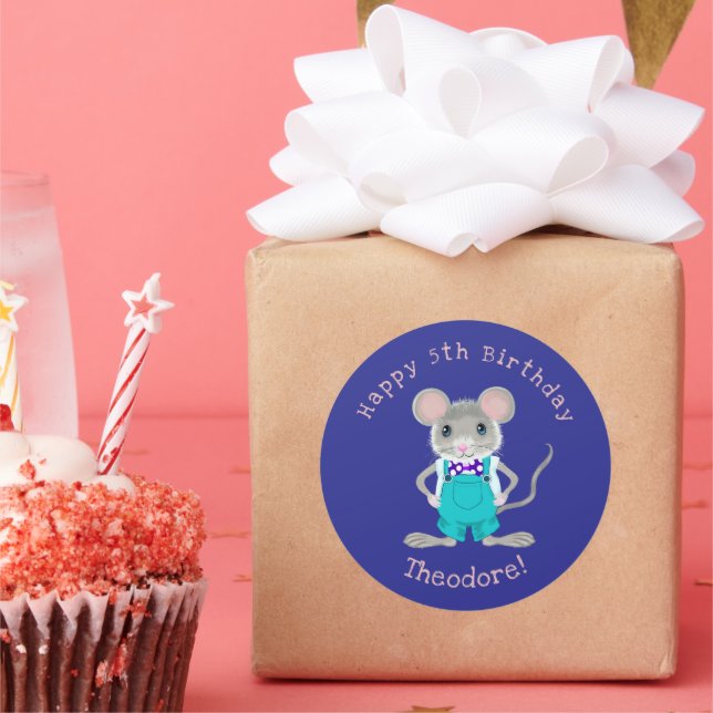 Cute and elegant little mouse custom Birthday Classic Round Sticker (Party)