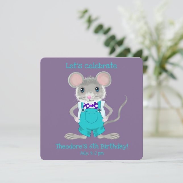 Cute and elegant little mouse custom Birthday  Invitation (Standing Front)