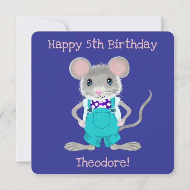 Cute and elegant little mouse custom Birthday Note Card (Front)
