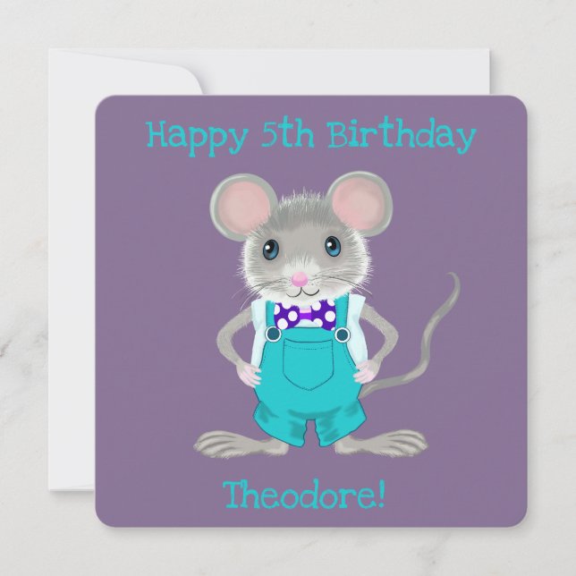 Cute and elegant little mouse custom Birthday Note Card (Front)