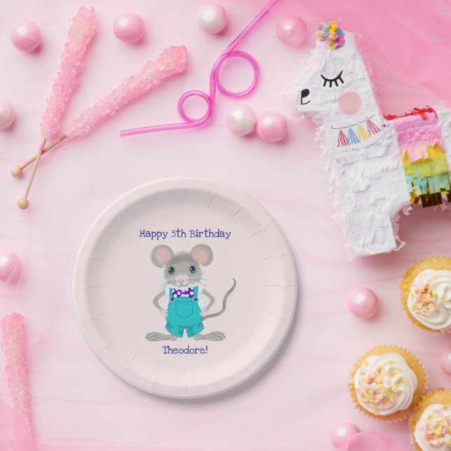 Cute and elegant little mouse custom Birthday Paper Plates (Party)