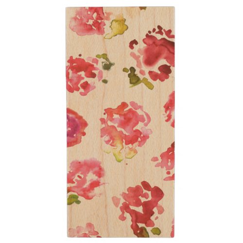 Cute and elegant pink vintage roses pattern wood flash drive