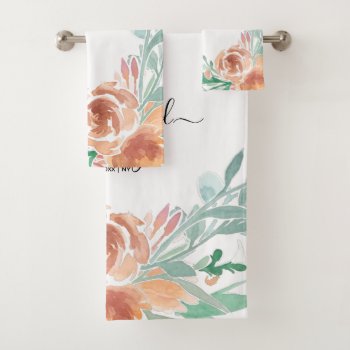 Cute And Elegant Watercolor Floral  Bath Towel Set by CustomizePersonalize at Zazzle