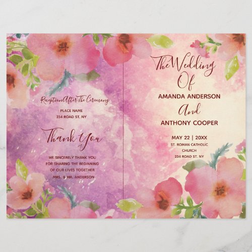 Cute and elegant watercolor floral program flyer