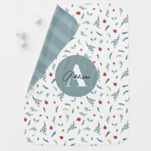 Cute and Elegant Winter Holiday Monogram Baby Blan Baby Blanket