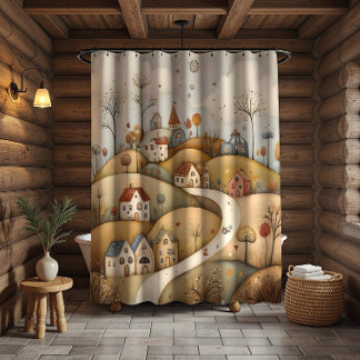 Cute and Enchanting Vintage Village Scene | Shower Curtain