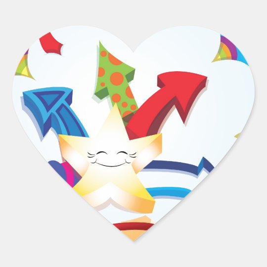 Cute and excited star bursting through clouds heart sticker