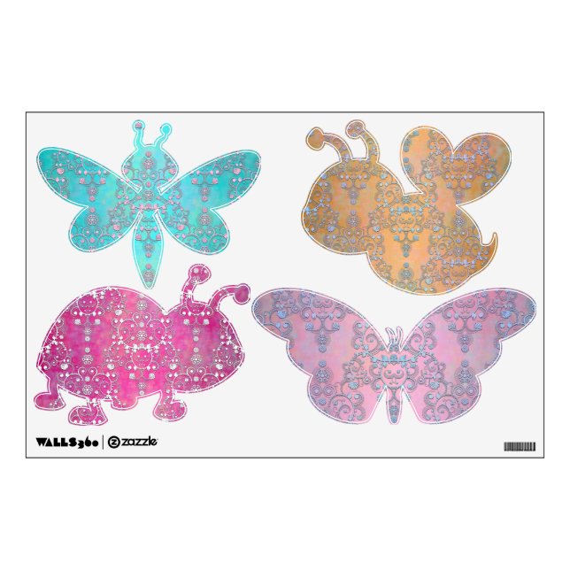 Cute and Fancy Colorful Insects Damask Pattern Wall Sticker (Front)
