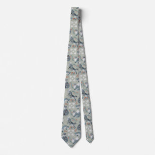 Cute and fancy gray foxes and flowers pattern neck tie