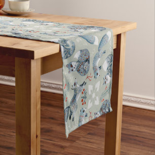 Cute and fancy gray foxes and flowers pattern short table runner