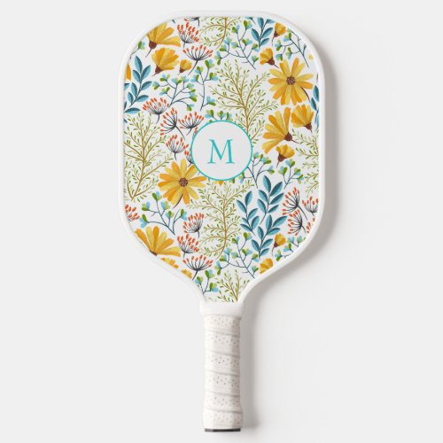 Cute and feminine vintage floral pattern pickleball paddle