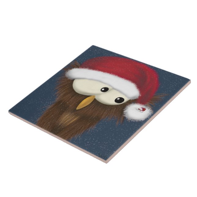 Cute and Festive Owl Ceramic Tile (Side)