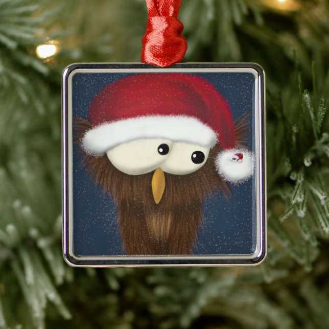 Cute and Festive Owl Metal Ornament (Tree)