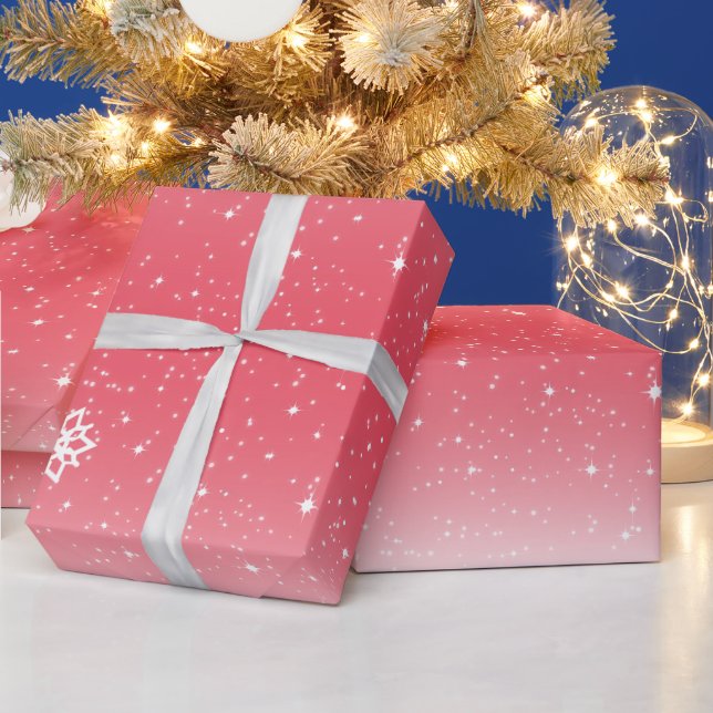 Cute and Festive Snowflake Gradient Red and White Wrapping Paper (Holidays)