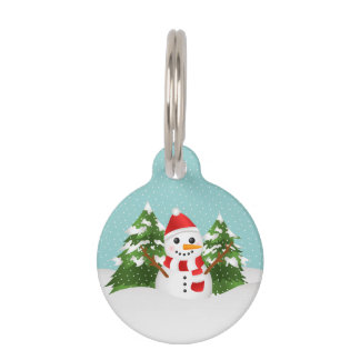 Cute And Festive Snowman With Pet's Info Christmas Pet Name Tag