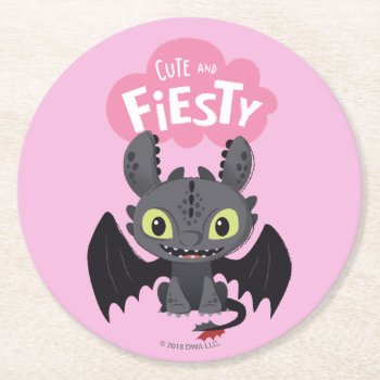"cute And Fiesty" Toothless Graphic Round Paper Coaster by howtotrainyourdragon at Zazzle