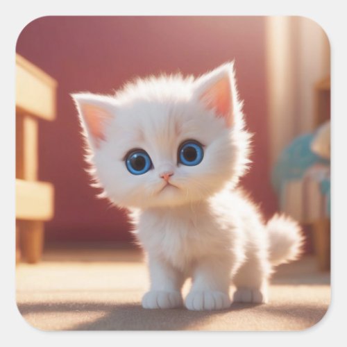 Cute and fluffy kitten sticker square sticker
