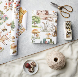 Cute and Fresh Watercolor Woodland All Ages Wrapping Paper