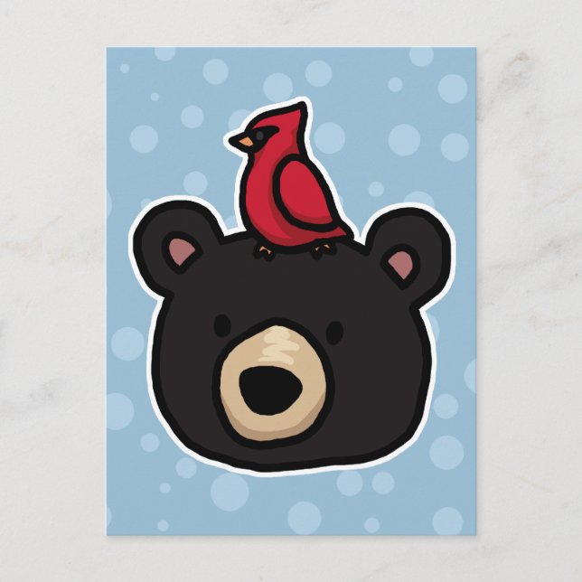 Cute and Friendly Bear and Cardinal Postcard (Front)