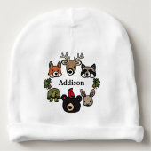 Cute and Friendly Forest Animals, Add Child's Name Baby Beanie (Front)