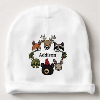 Cute and Friendly Forest Animals, Add Child's Name Baby Beanie