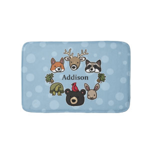 Cute and Friendly Forest Animals, Add Child's Name Bathroom Mat