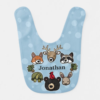 Cute and Friendly Forest Animals, Add Child's Name Bib