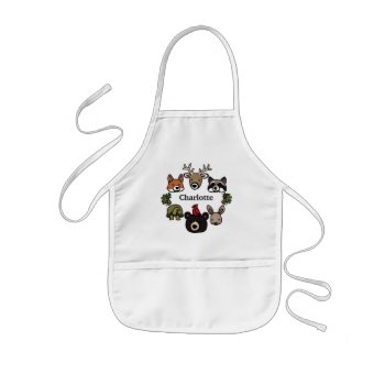 Cute And Friendly Forest Animals  Add Name Kids' Apron by DuchessOfWeedlawn at Zazzle